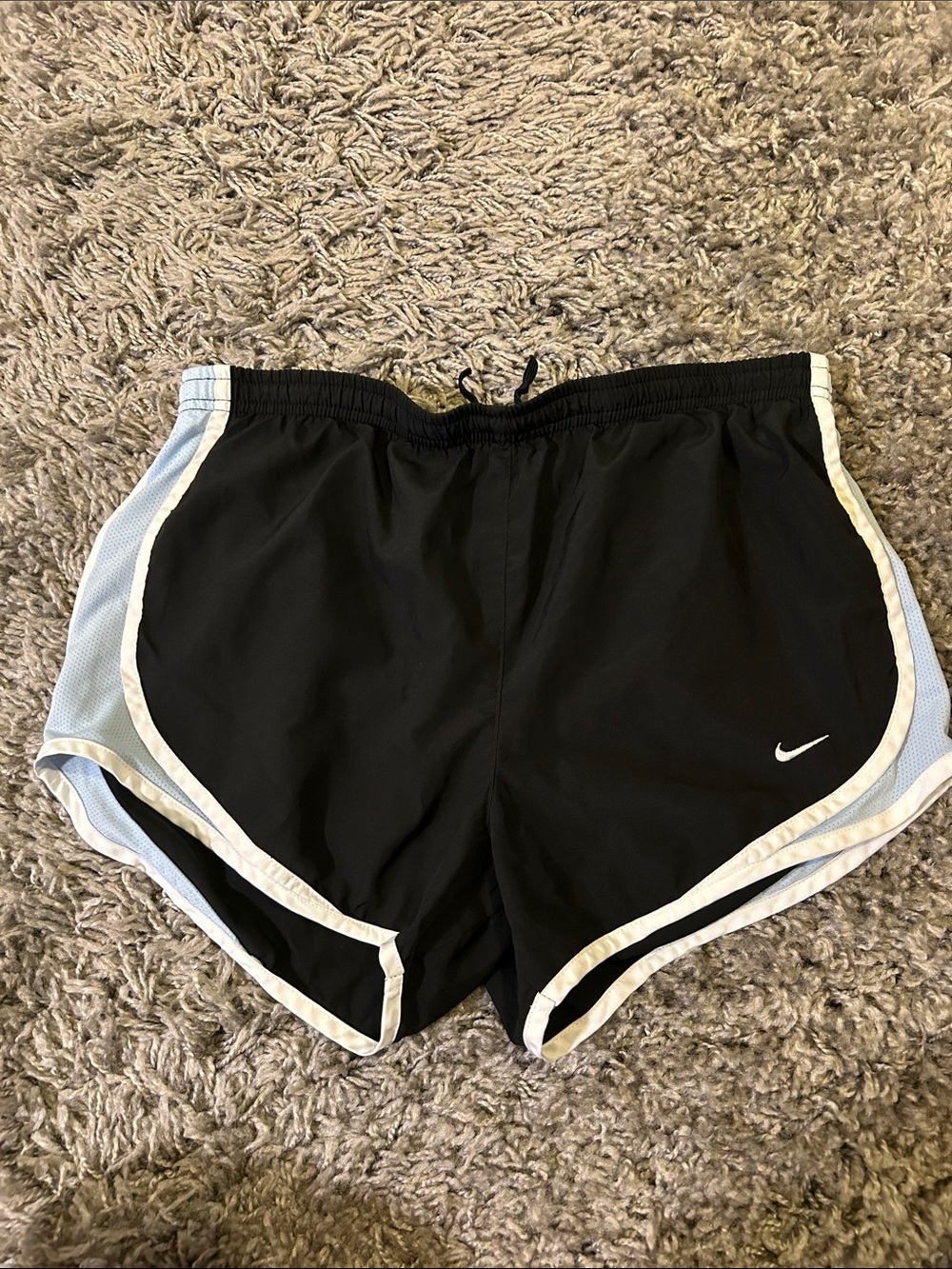 Nike Women’s Black Athletic Shorts with Light Blue Panels Size Small